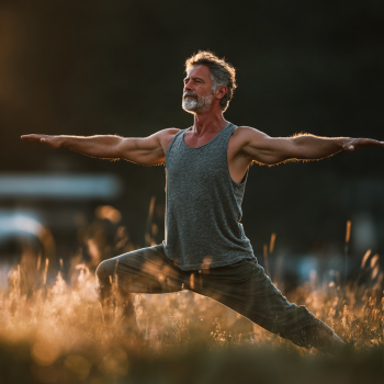 Група літніх людей займається йогою