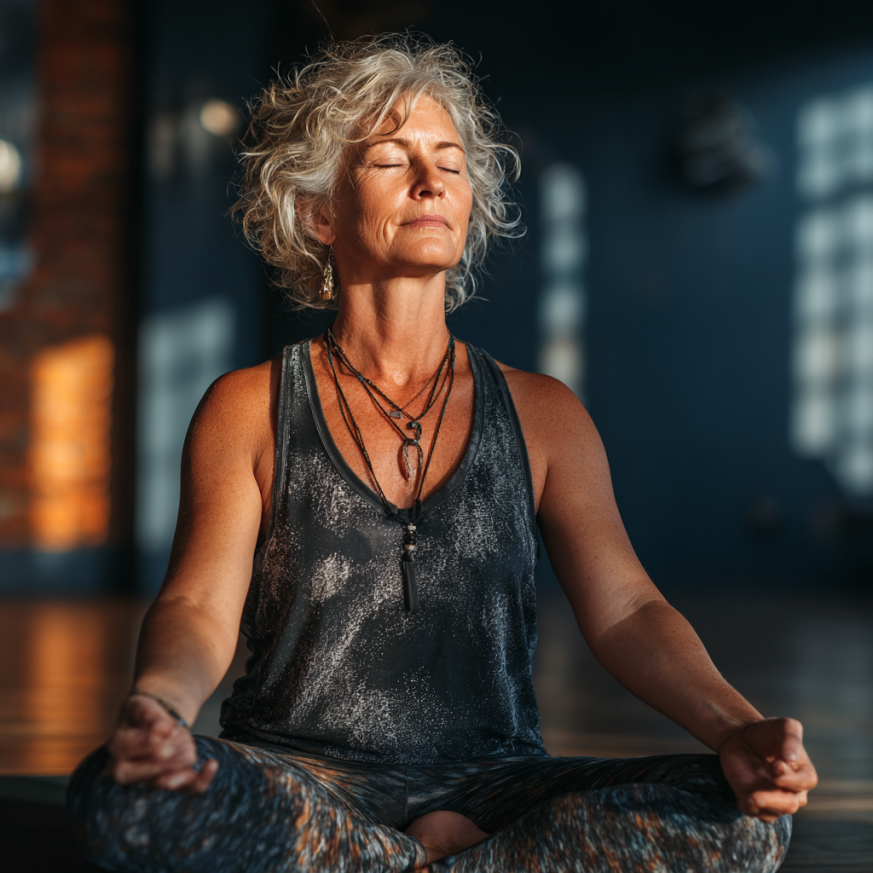 Літні люди в позі йоги